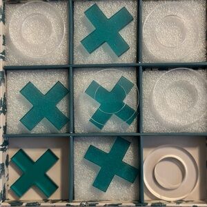 Anthropologie Teal and White Tic-Tac-Toe Board Game